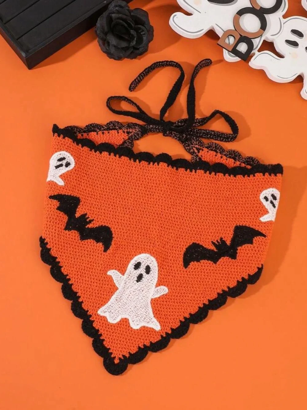 1pc Handmade Crochet Halloween Theme Headscarf,